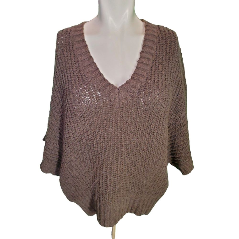 W by Worth Chunky Sweater Oversized Dolman Sleeve V Neck Brown Sz S